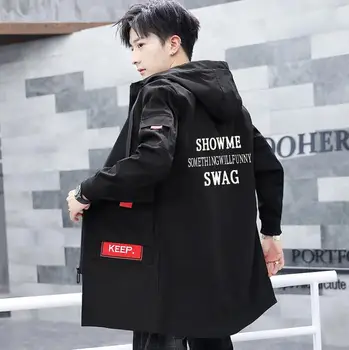 

New Style Autumn Winter Men Korean Trend Long Loose Jacket Male Casual Windbreak Mens Hooded Jackets Coat Outwear