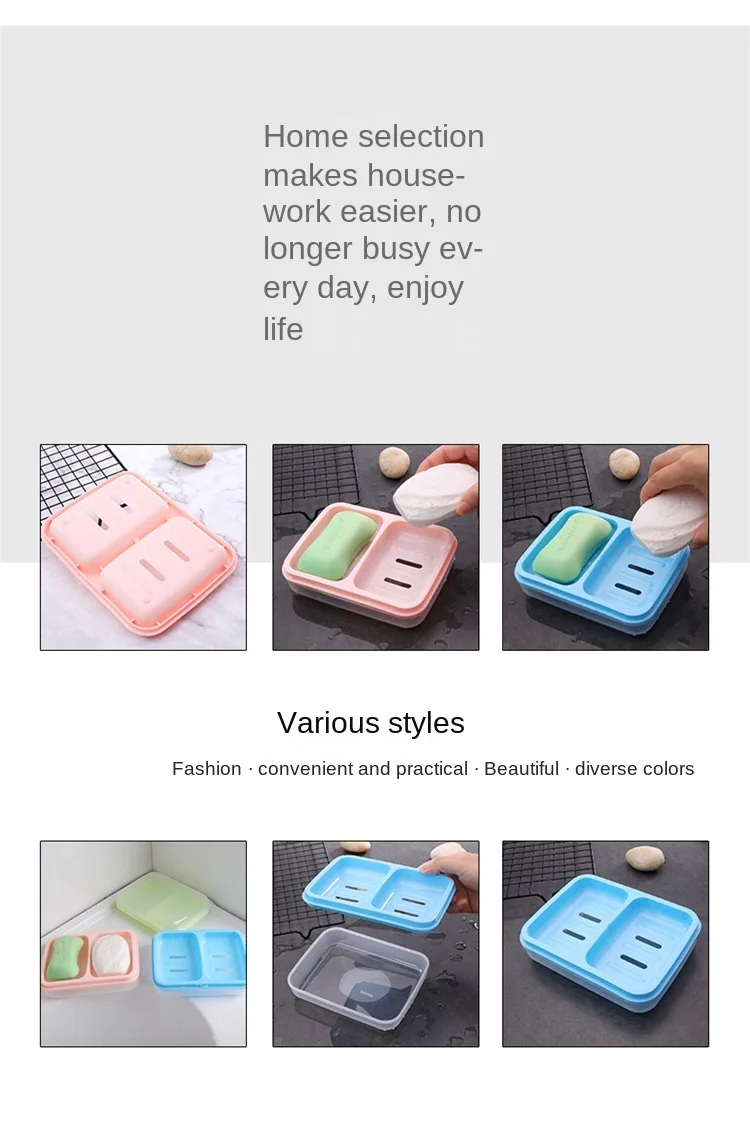 Description Picture 5 of itemBathroom Home Shower Holder Container Double Grid Plastic Box Dispenser Soap Rack Dish Plate Case