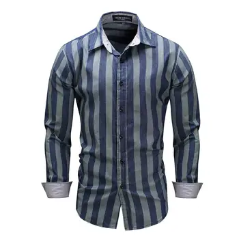 

Men's Fashion Cotton Blend Stripe Turn-Down Collar Fall Long Sleeve Shirts Warm Outdoor Streetwear Windproof For Male