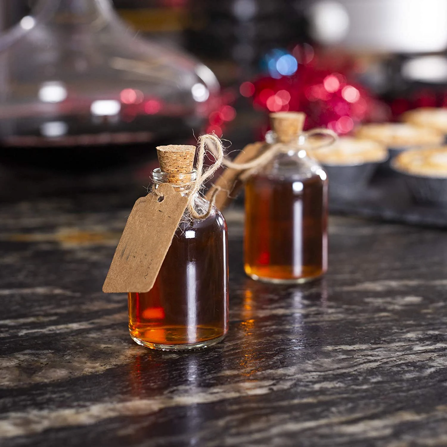Mini Glass Bottles | Wedding Decorations Favours Glass Bottles With Cork Lids | Includes Attached Labels | Kitchen Decorations 2