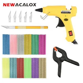 

NEWACALOX 100V~240V 20W Hot Melt Glue Gun Kit with 60pcs 7mm Colorful Glue Sticks Carving Knife Art School Home DIY Hand Tool