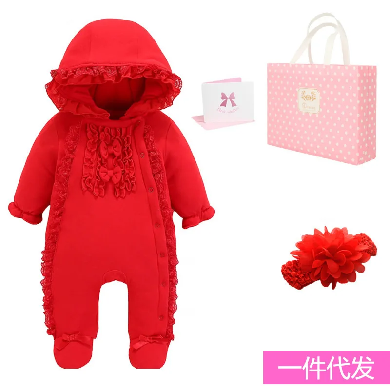 

Primary Clothes for Babies Gift Box Baby Hooded Foot-closed Coat Princess BABY'S FIRST Month New Year Clothes Winter Warm Cotton