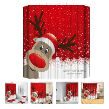 

1pc Waterpoof Durable Reusable Printing Shower Curtain Elk Pattern Christmas Home Bathroom Bedroom