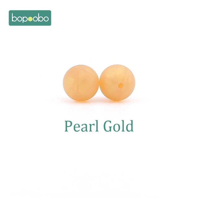 Bopoobo 15mm 10pc Silicone Beads Food Grade Silicone Baby Teething Products Chews Pacifier Chain Clips Beads Baby Teethers Pearl Gold