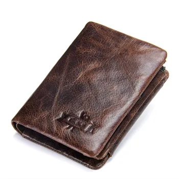 

New Retro Crazy Horse Cowhide Men's Wallet, Soft Leather Men Small Purses Tri-fold Card Holder Short Wallets coin purse