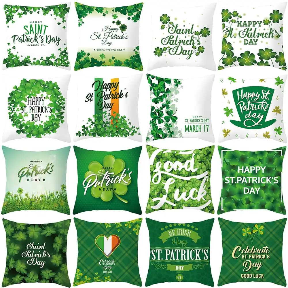 

PATIMATE Cushion Cover Happy St.Patricks Day Decoration Spring Green Leaves Decor Pillow Cover Tropical Hawaii Party Decor