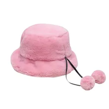 Дамская Зимняя шляпа-ведерко кепки для охоты, рыбалки, шапка для женщин и мужчин с плоским верхом, меховая Толстая теплая шапка-ведро, Повседневная одноцветная шапка L1209