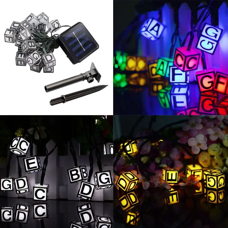 30 LEDs String Light Solar Powered Letters Printed Decorative Lamp Party Garden