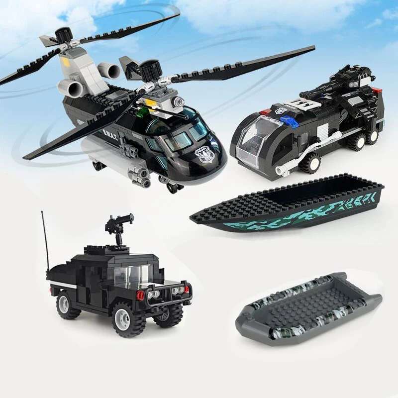 Single Military SWAT Ship Sea Speedboat Building Blocks Airship Rubber Dinghy MOC Model Brick Accessories Kits Toys for Children (2)