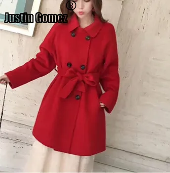 

New Arrival Long Comfortable Cashmere Wool Coat Double-breasted Turndown Collar Warm Thick Long Sleeve Manteau Femme Hiver 2020