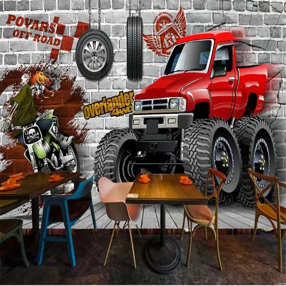

milofi custom large wallpaper mural retro 3D brick wall car broken wall tooling background wallpaper mural