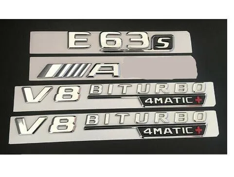 Хром для E63s AMG V8 BITURBO 4matic+ Багажник крыло значки-эмблемы для Mercedes Benz - Цвет: 4pcs shiny silver