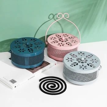 

Mosquito Coil Box With Lid Handle Creative Mosquito Coil Furnace Portable Mosquito Coil Tray Iron Fireproof Mosquito Coil Holder