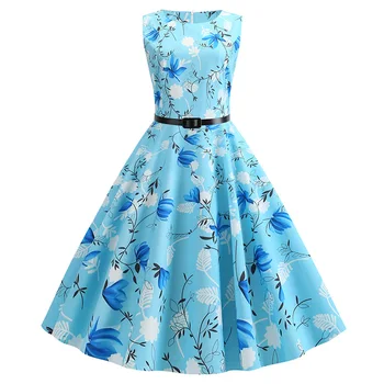 

EBay AliExpress Hot Selling Retro Hepburn Wind Waist Hugging Slimming Printed Big Hemline Dress Belt 2166