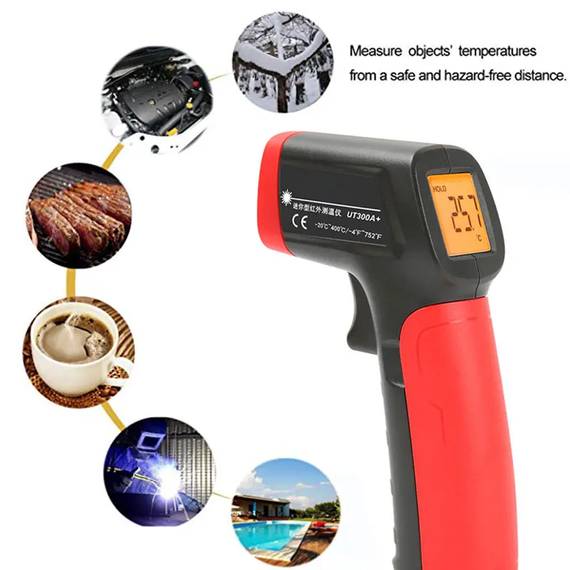 Temperature Measurement Tool Health Black Red Infrared Thermometer Contactless Industrial Thermometer ABS with LCD