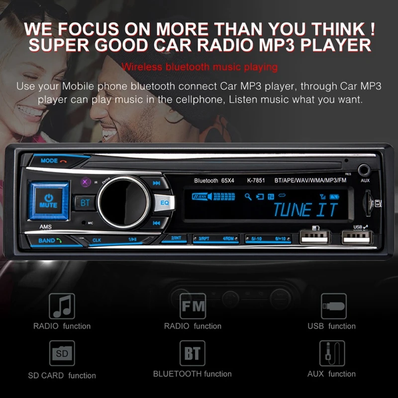 Автомобильный MP3-плеер, автомагнитола 1 DIN 2.1A, двойной USB, быстрая зарядка, Bluetooth, громкая связь, цифровой медиаплеер, 4X65 Вт, fm-радио, поддерживает IOS an