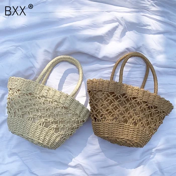 

[BXX] 2020 Summer Handmade Straw Woven Bag Fashion Beach Hollow Out Shoulder Storage Totes Handbag Women All-match Bags HE305