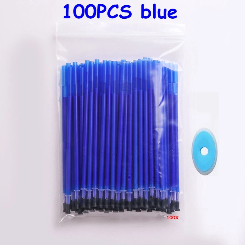 100Pcs/Set Erasable Gel Pen 0.5mm Erasable Pen Refill Rod Blue Black Ink Washable Handle For School Stationery Office Writing - Цвет: Blue ink-100pcs-Bag