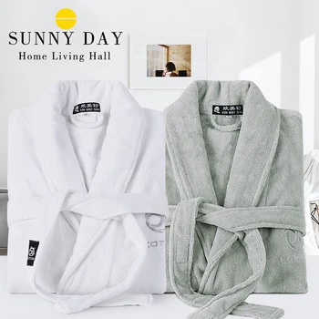 Women's Thick Fleece Kimono Bathrobe Warm Soft Sleepwear Robe for Couples Lovers Winter Nightwear Comfortable Gown