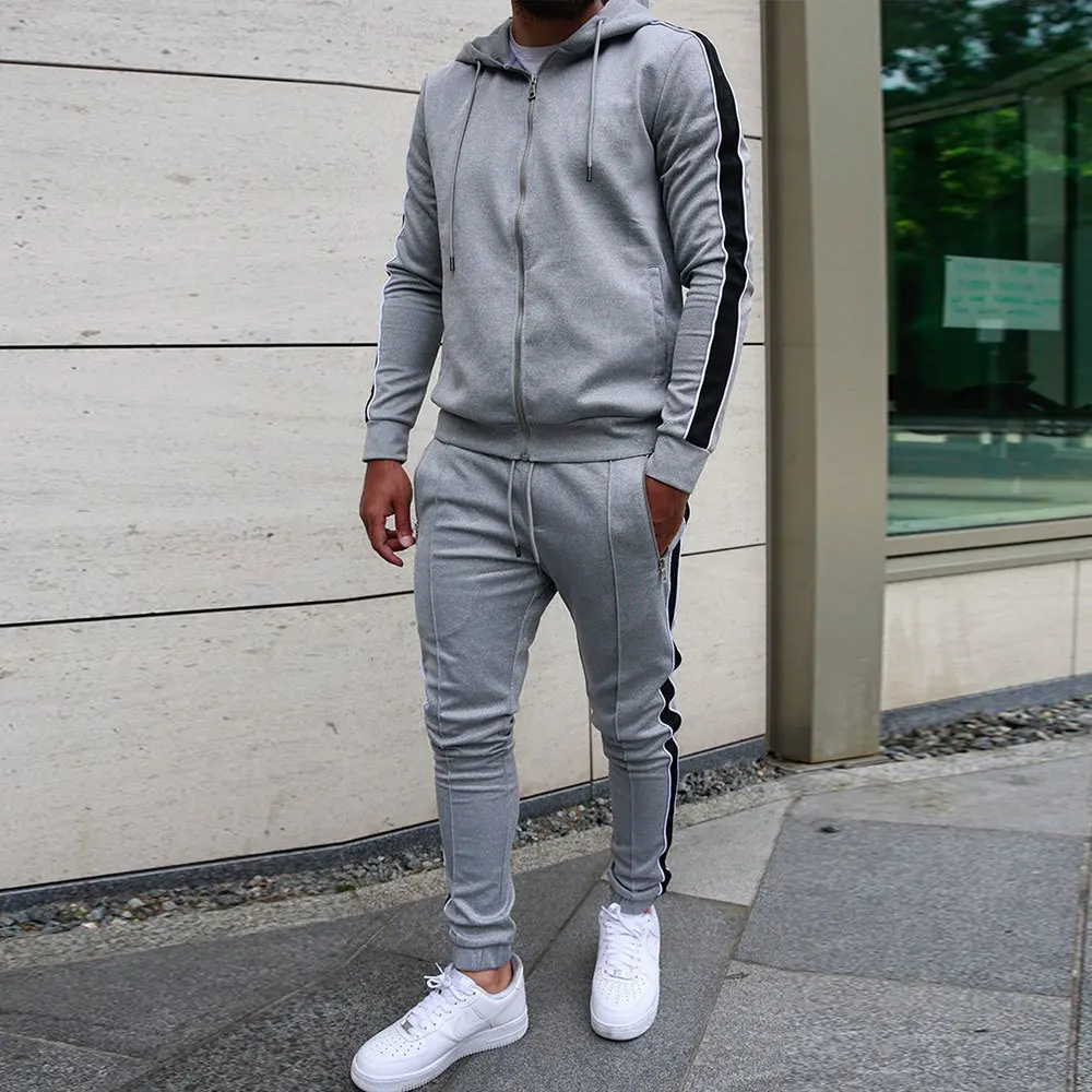 

Men's Tracksuits Gym Fitness Sport Hoodies Jacket Pants Suit Jogging Sportswear Training Exercise Workout Clothes Running Set