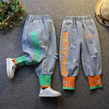 

2020 Fashion Boys Pants Spring Autumn Baby Girls Boys Korean New Children's Children's Ripped Jeans Spliced Jeans