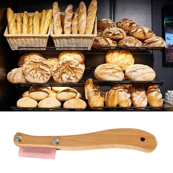 

Arc Curved Bread Slicer Baguette Toast Bread Slicing Decorating Tool Wooden Handle Baking Tool