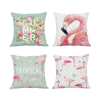 

4Pcs/set Flamingo Pillowcase Single-sided Cartoon Printing Cotton Cushion Cover Polyester Pillows Cover Home Decorative