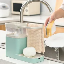 3 In 1 Soap Dispenser Kitchen Towel Rack Sponge Holder Bathroom Manual Press Soap Box Cleaning Sponge Holder Kitchen Accessories