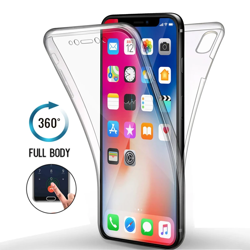 360 двойной Мягкий силиконовый чехол для iPhone X XS Max XR чехлы с полной защитой 7 8 6 6S Plus 5