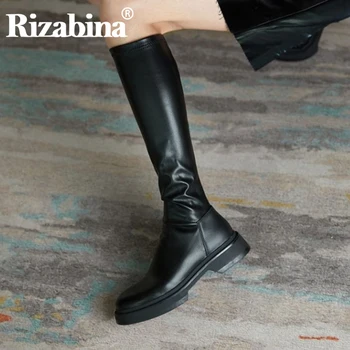 

Rizabina Women Knee High Boots Thick Bottom Real Leather Women Long Boots Fashion Cool Winter Shoes Wen Footwear Size 34-39