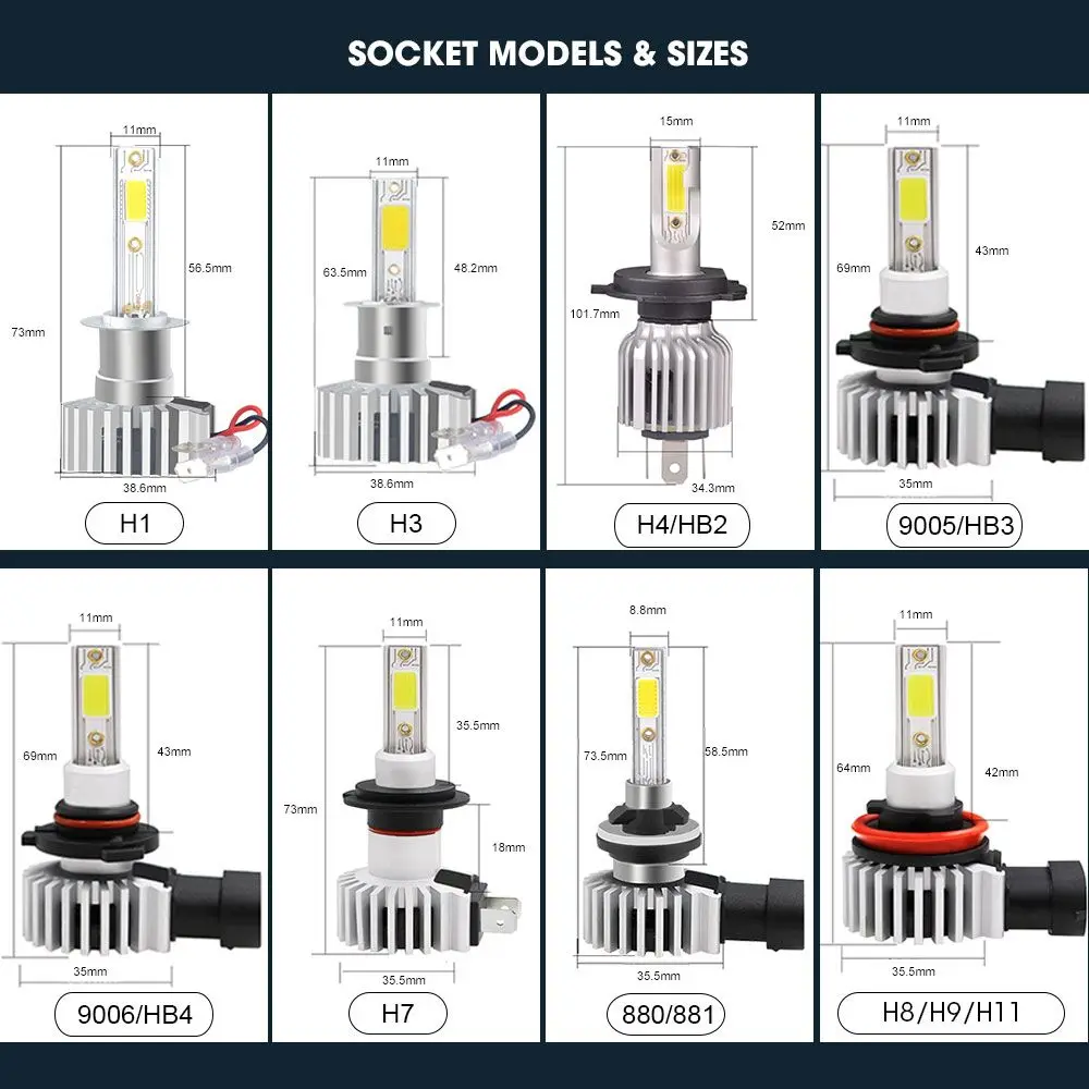 Racbox для автомобильных фар Светодиодный H7 H1 H3 H4 H11 H8 H27 880 Авто турбо супер мини-лампа ремонт 3000K 6000K 10000K HB4 HB3 9005 9006
