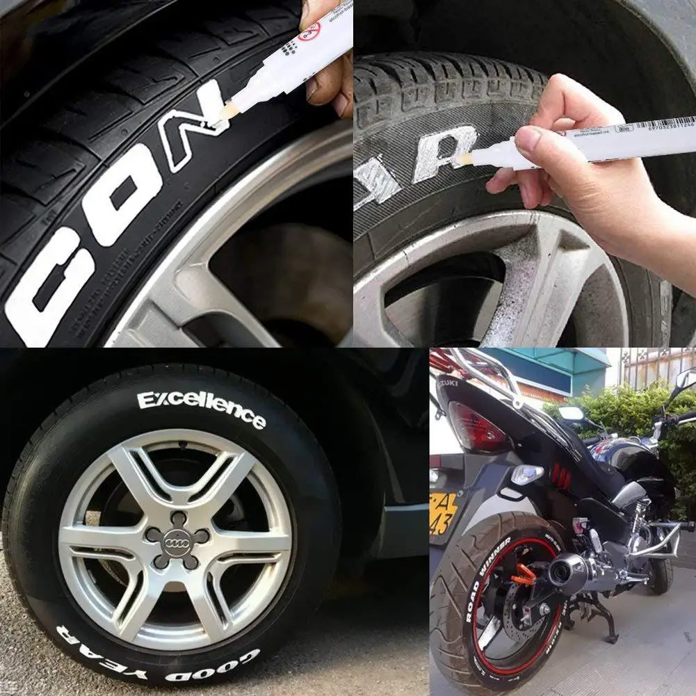 10 PCS White Tyre Paint Marker Pens Set, Universal Waterproof Permanent Pen Fit for Car Motorcycle Tire Tread Rubber Metal
