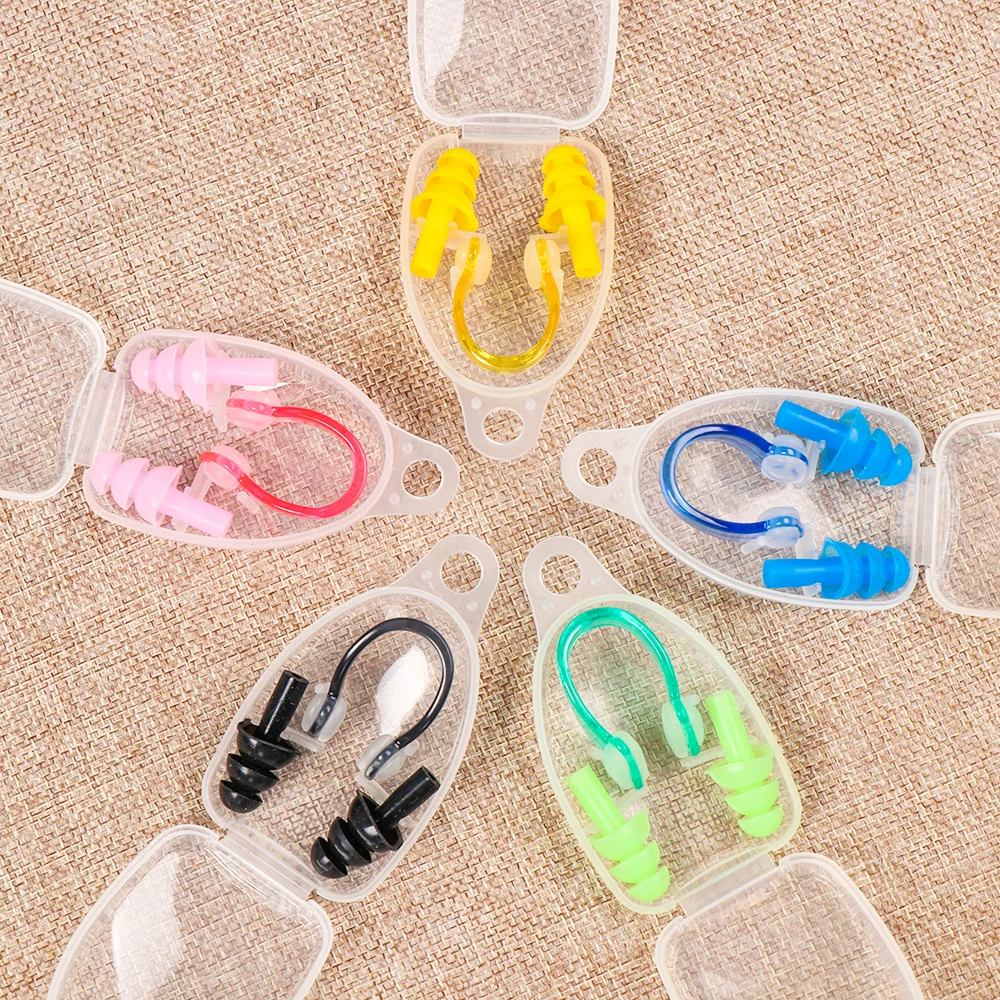 Swimming Soft Silicone Nose Clips EarPlugs Set With Case for Adults Children Waterproof Water Sports Safety gear Pool Accessorie
