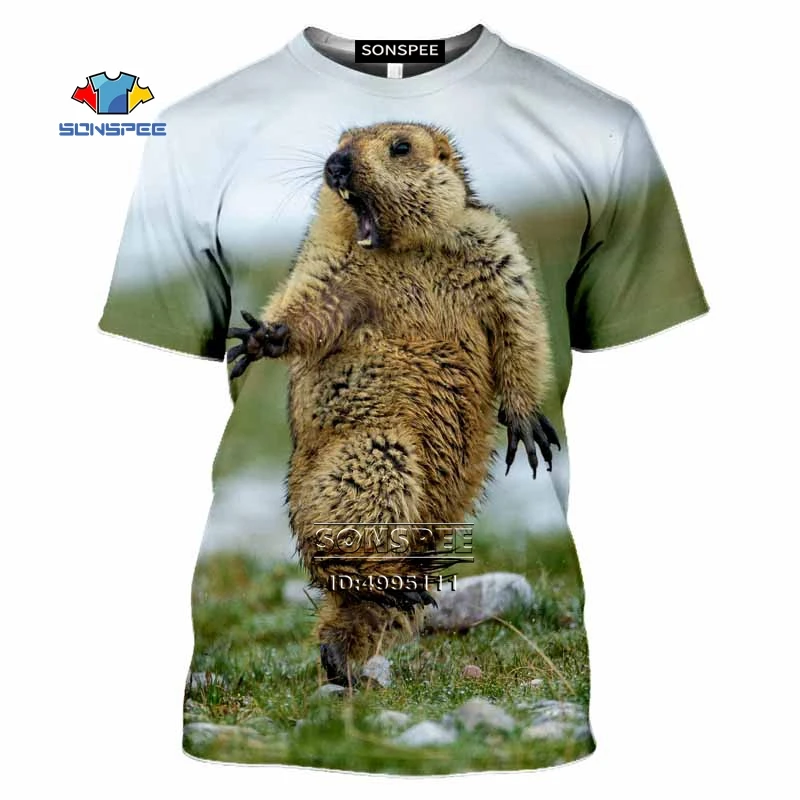 

SONSPEE Funny Marmota Marmot Eating Men's T-shirt 3D Print Wildlife Animals T shirt Women Summer Casual Fitness Shirt Streetwear