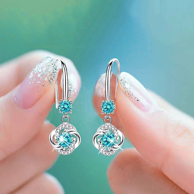 Female Crystal Pink Blue White Drop Earrings Silver Color Zircon Stone Earrings Small Round Dangle Earrings For Women