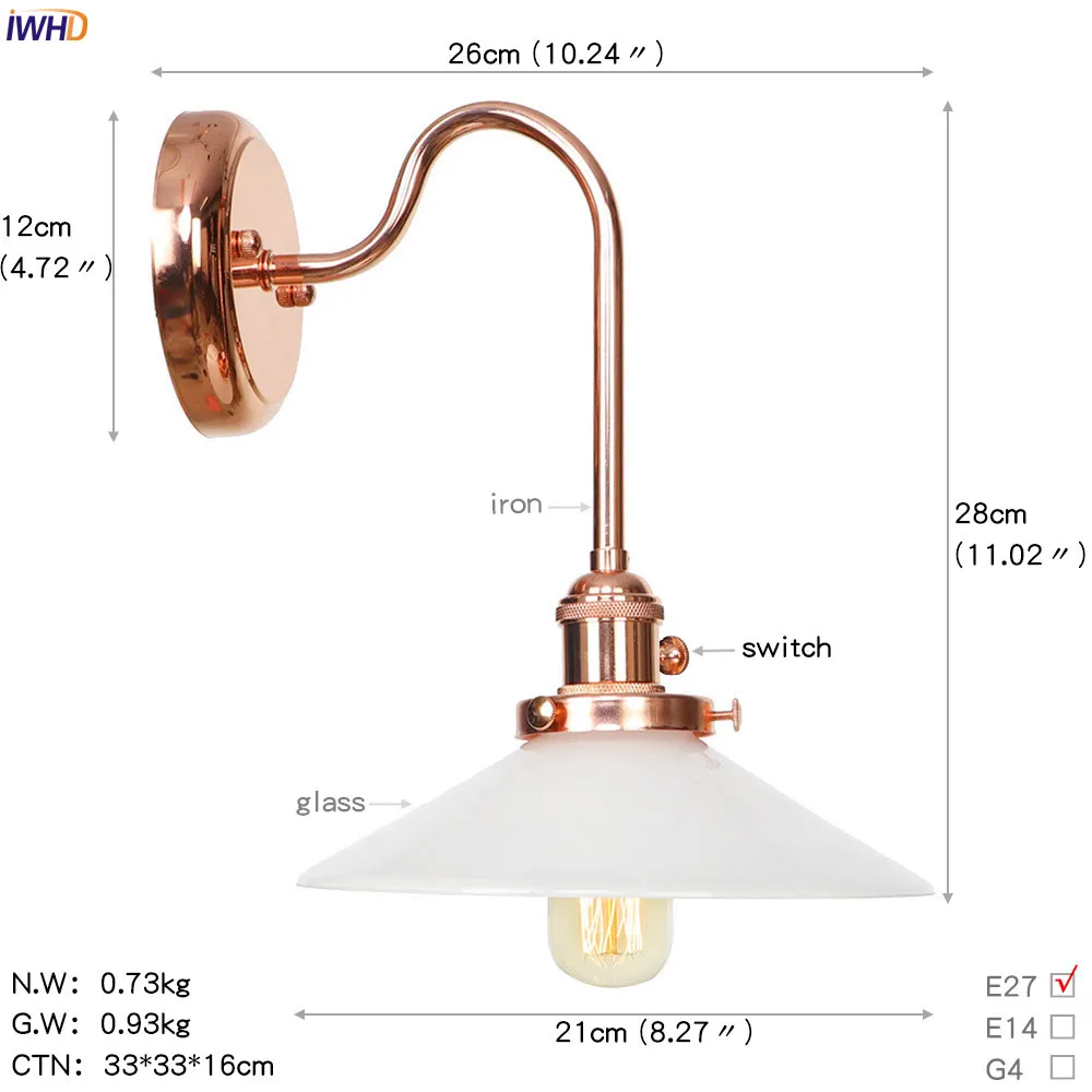 IWHD креативный стеклянный зонтик светодиодный настенный светильник Железный розовый Золотой скандинавский настенный светильник с переключателем творческое зеркало свет Ретро светильники - Цвет абажура: Style K