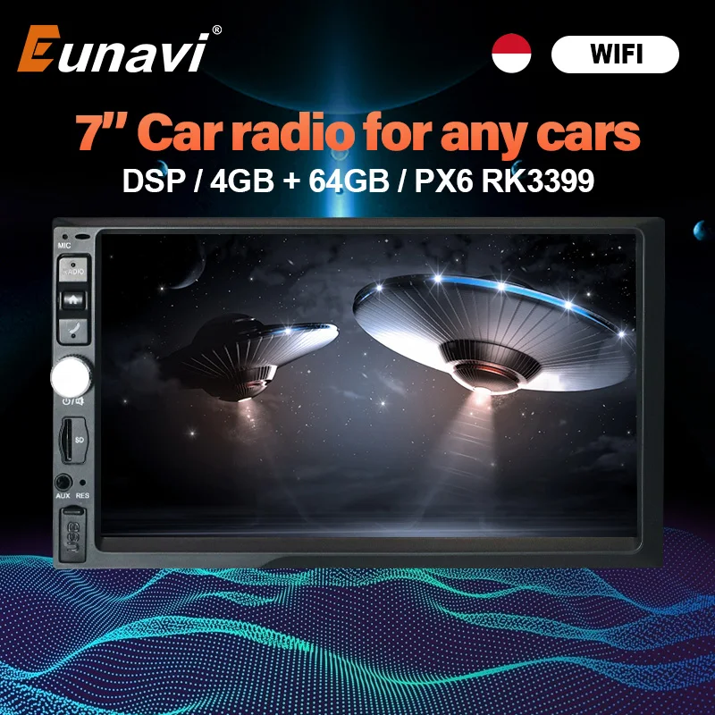 Eunavi Android 10 Car Radio Multimedia Player Auto Audio Stereo 2Din head unit Universal 7 inch GPS navigation RDS 2 Din no dvd
