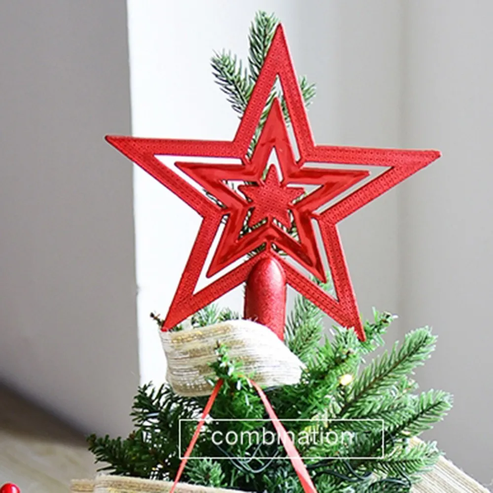 

Optional Christmas Tree Topstar Ornaments Plated Plastic PVC Five-pointed Star For Home Party Christmas Decoration 3 Sizes