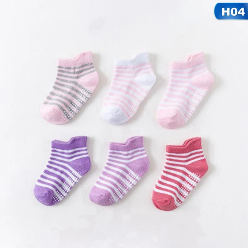 6 пар/лот, хлопковые детские Нескользящие носки-башмачки носки-тапочки для детей с резиновыми накладками, четыре сезона, однотонные носки - Цвет: 4