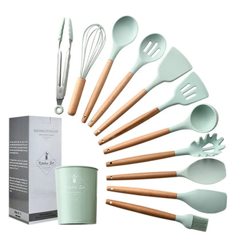 10pcs Kitchenware Reat Resistant Silicone Kitchen Utensils Kitchen Tools  Utensil Set, Spoon, Leak Spatula, Manual Egg Beater, Oil Brush, Household  Bak