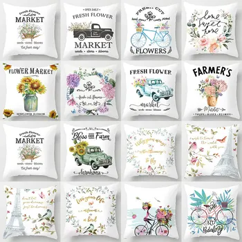

1Pcs White Market Fresh Flower Print Polyester Cushion Cover 45*45cm Decorative Pillows Home Sofa Bed Home Decor Pillow Cover
