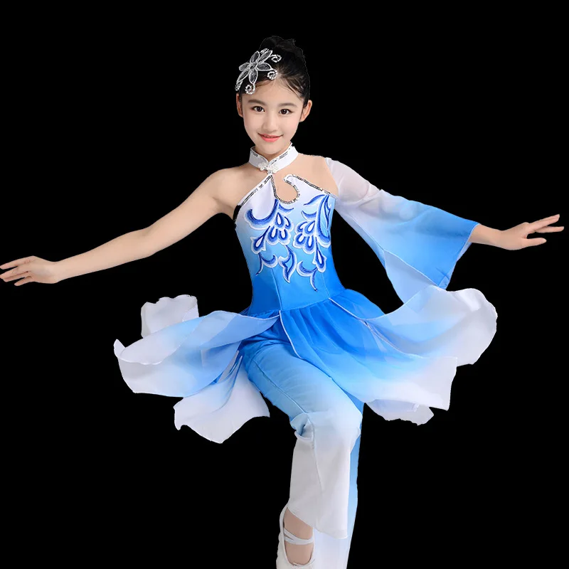 

Children Classical Dance Costume Chinese-style Girls Elegant New Style Children Fan Dance CHILDREN'S Younger Performance Costume