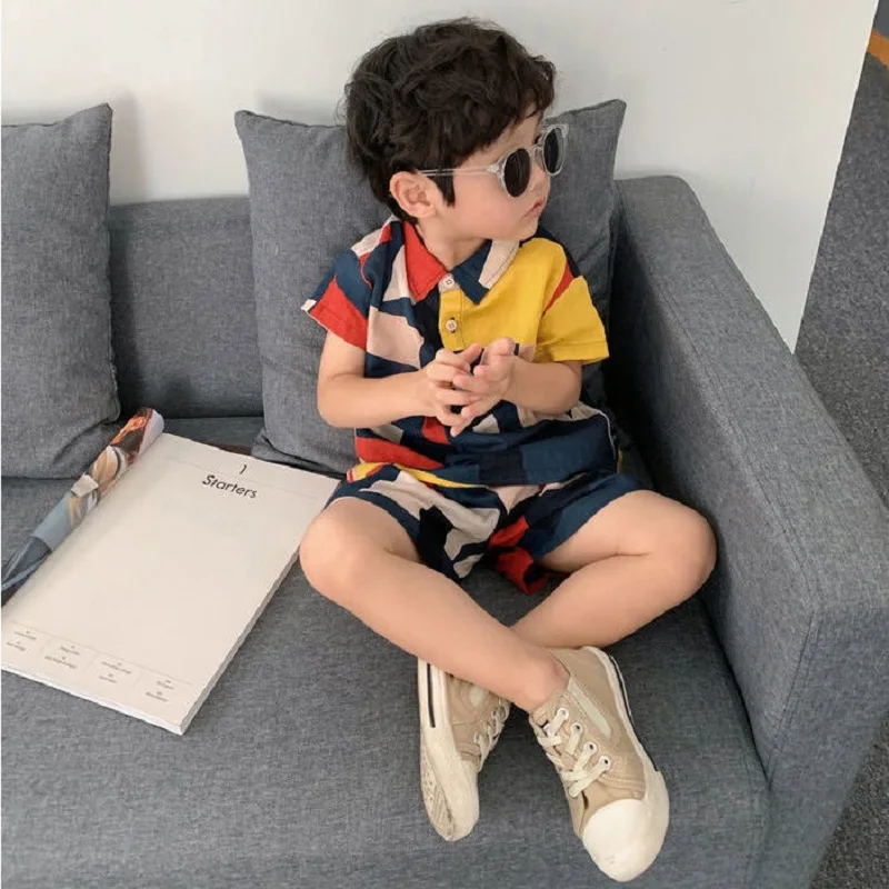 Baby Girl Boy Cotton Clothes Set Geometric Shirt+Shorts 2PCS Summer Infant Child Clothing Set Outfit Baby Clothes Suit 1-10Y