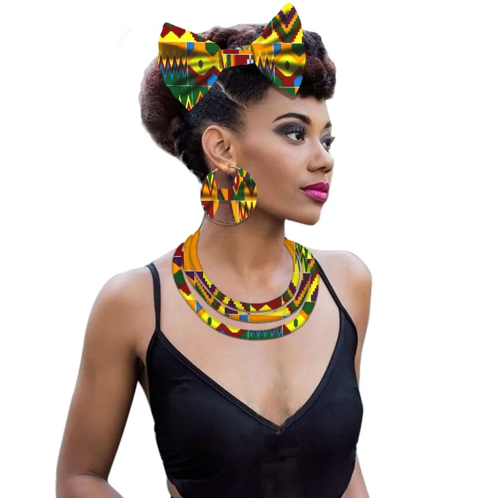 Африканская ткань, ожерелье, ювелирные изделия для женщин, Анкара, принт, воск, многослойное ожерелье, серьги, модный дизайн