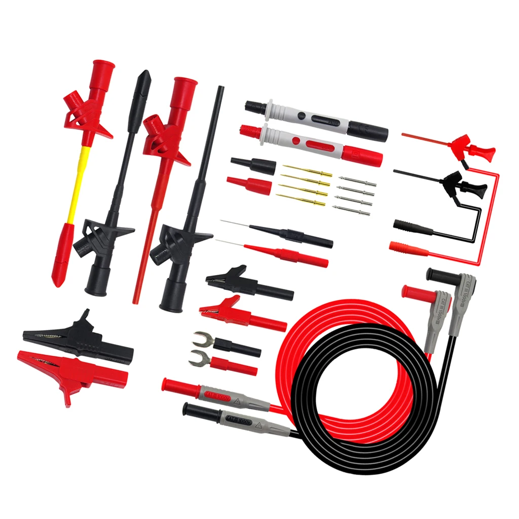 Electrical Multimeter Test Leads with Alligator Cips Test Probes Replaceable Probe Tips Test Hooks Test Clips, Set of 26Pcs