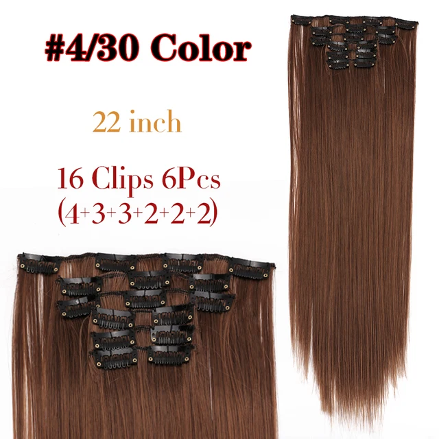 Synthetic 6H/613# Clip In On Hair Extensions 6Pcs/Set 16 Clips Hair Extension Full Head 55Cm Straight Synthetic Fiber Hairpieces 4 30