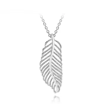 

Original 925 Sterling Silver Light as a Shimmering Feather leaves Europe Pendant Necklace Fashion Women Beads Charm Gift Jewelry