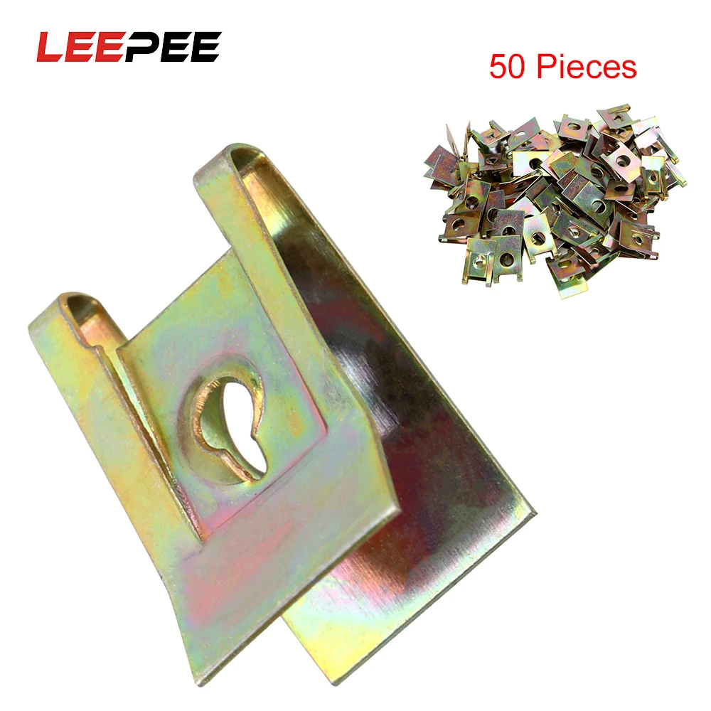 LEEPEE, 50 шт., автомобильная дверная панель, Spire, винтовое основание, u-образный зажим, железные гайки, бронзовый тон, пружинный металлический зажим, авто-Стайлинг, крепежные зажимы
