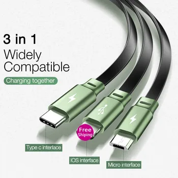 

1.2m Newest 3 in 1 USB Type C Micro USB Cable Type-c for iPhone Charger Cable 120cm 3A Fast Charging USB C Cable for Cafele