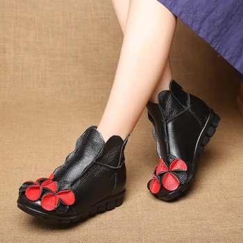 

2020 Winter New Women Retro Ankle Boots Women's Casual Genuine Leather Winter Boots Handmade Soft Bottom Comfortable Snow Boots